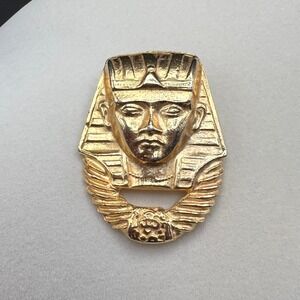 Vintage Egyptian‎ Revival Brooch Pin Gold Tone Pharaoh